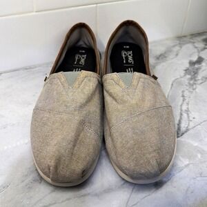 TOMS CloudBound Men's 14 Canvas Slip-On Shoes Gray Brown Faux Leather Trim